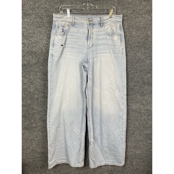 American Eagle Women's Size 12 Low-Rise Skater Jean Wide Leg Blue Denim W34 L30 - Picture 1 of 13